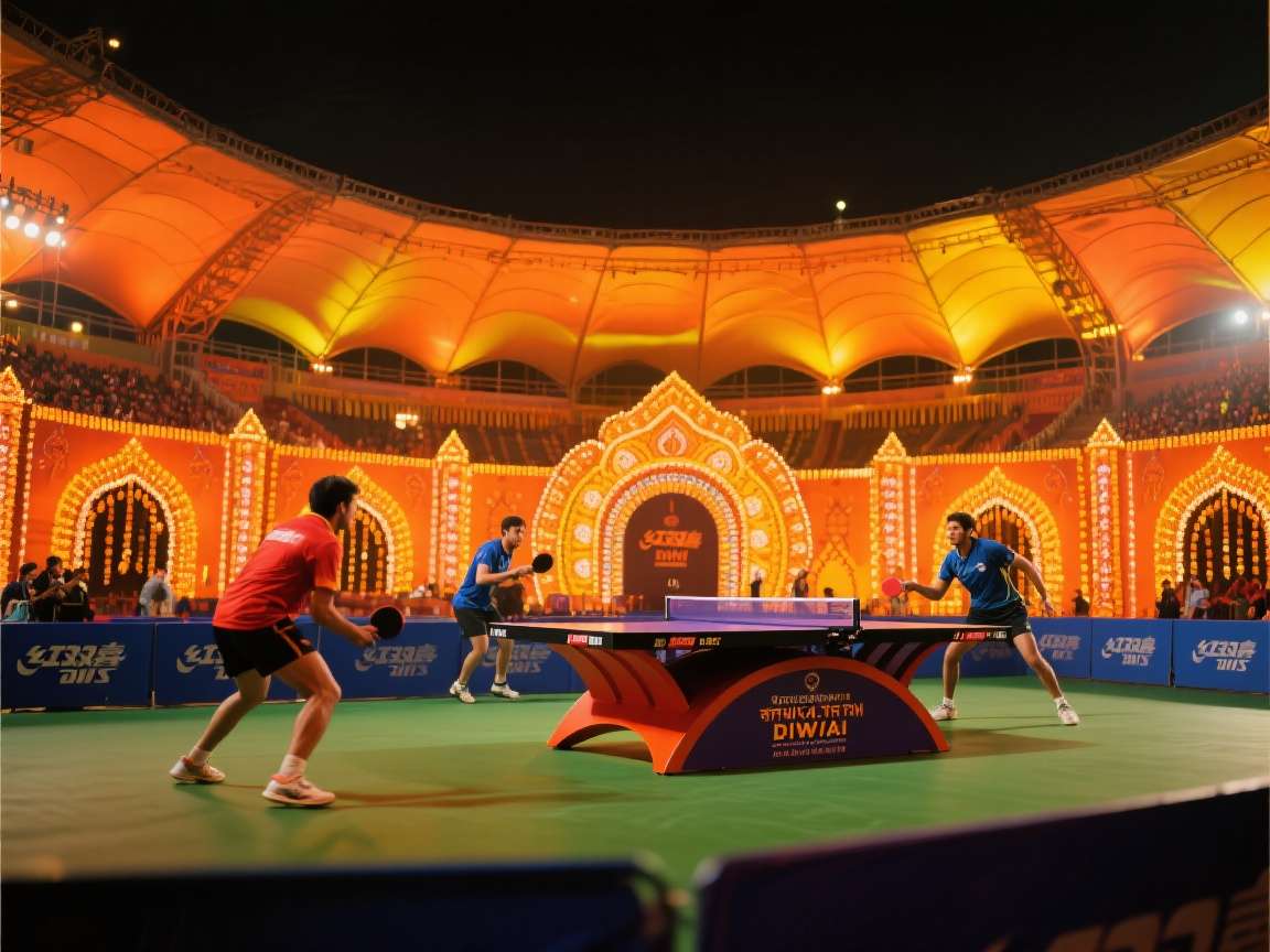 Indian Table Tennis Festival Diwali Event Diwali celebration in Indian Table Tennis Festival with decorated stadium
