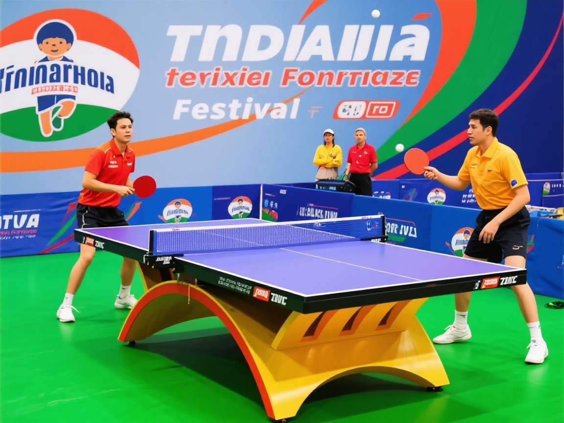 Indian Table Tennis Festival Cover Indian Table Tennis Festival game cover showing players in traditional Indian attire playing table tennis